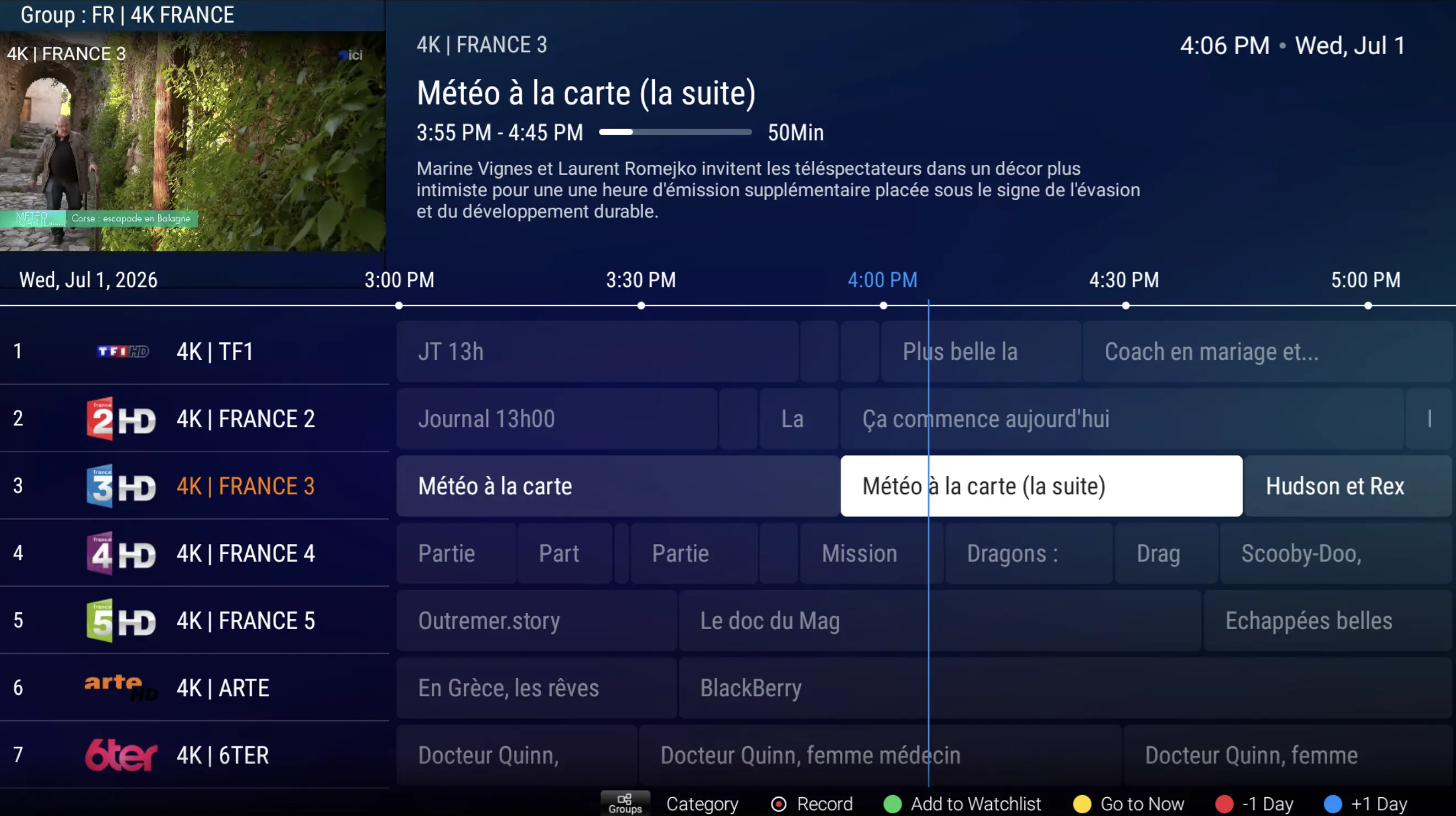 ServeurIPTV4K live channel preview with EPG guide