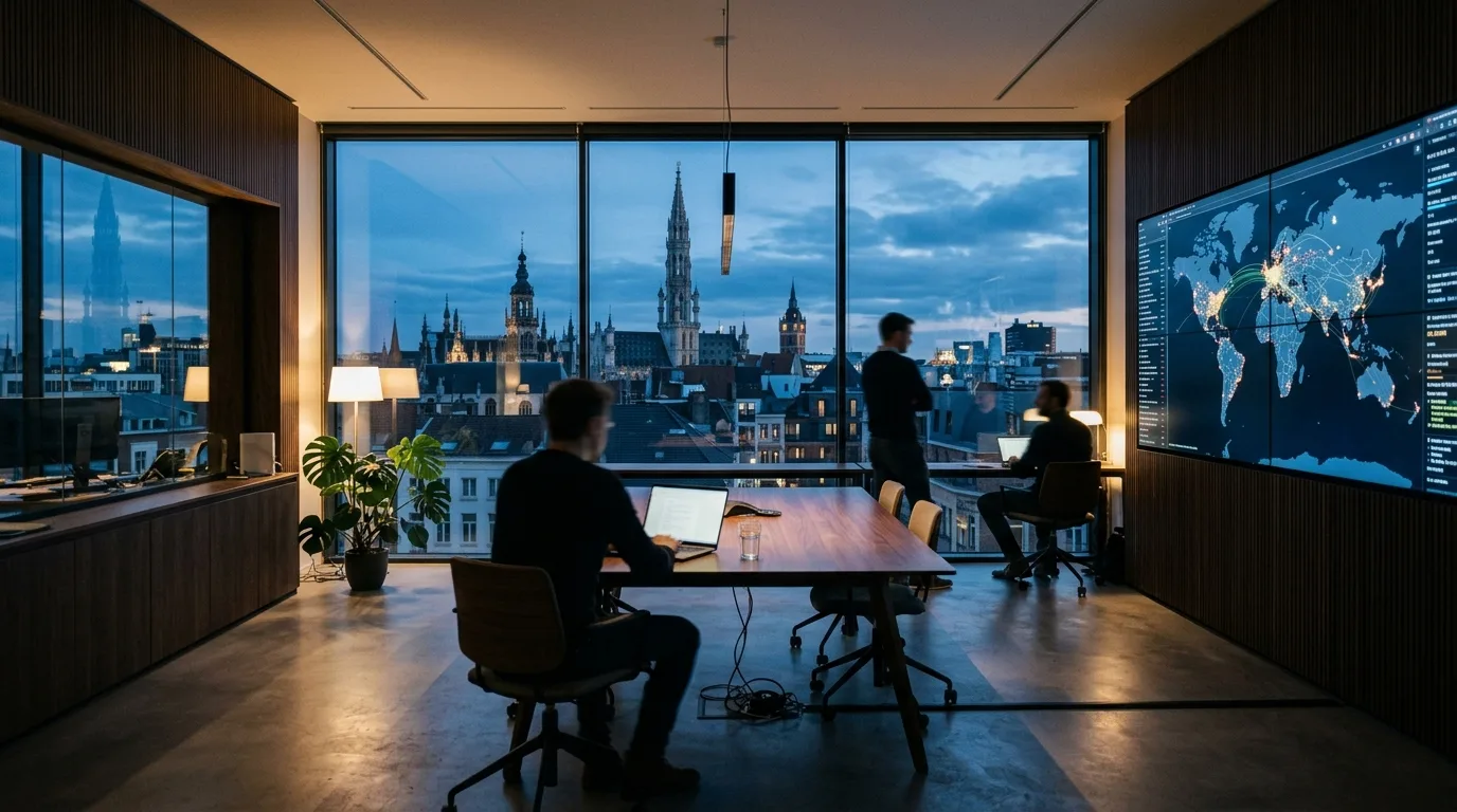 Équipe ServeurIPTV4K.tv au Benelux — bureau moderne à Bruxelles