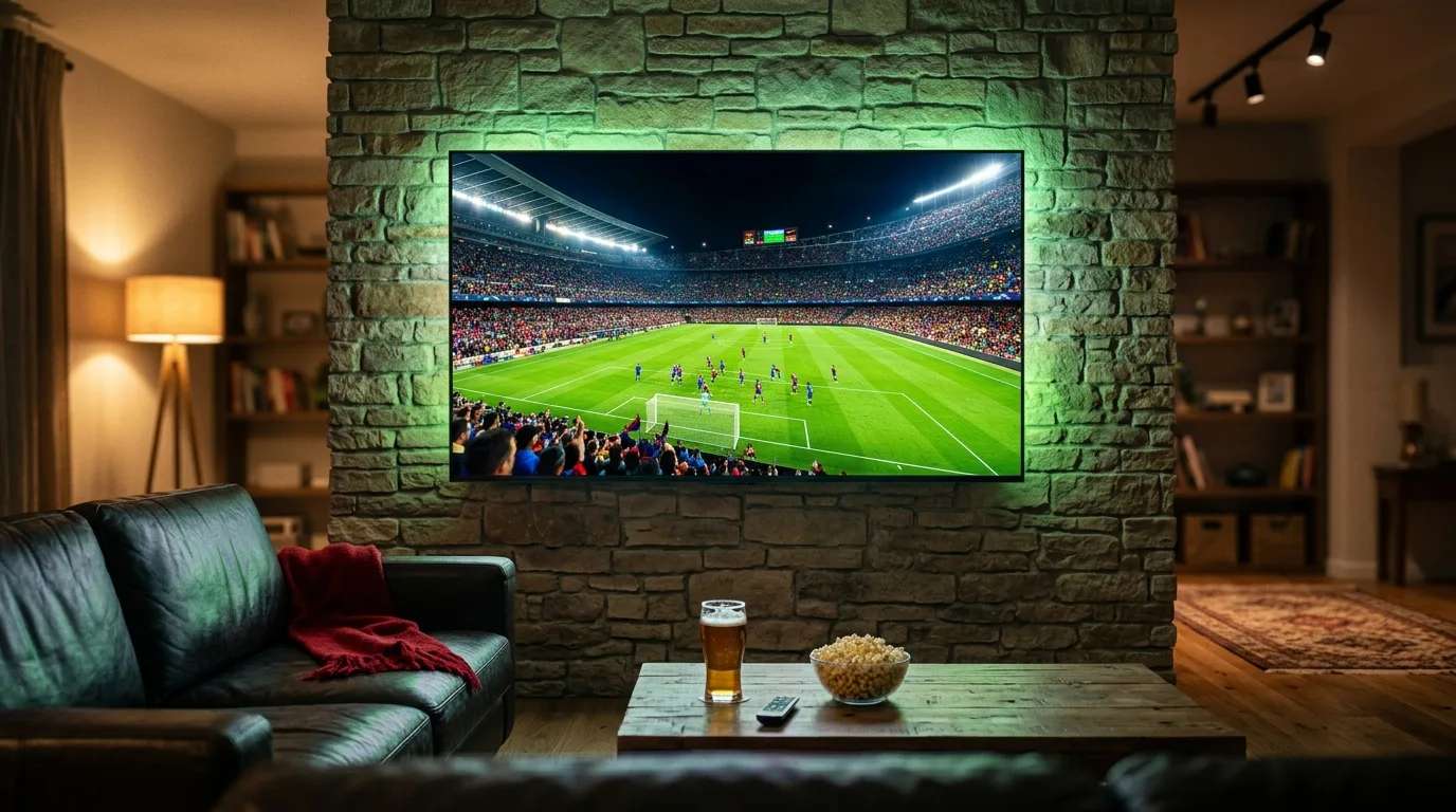 Regarder le sport en direct via IPTV : match de football HD dans salon